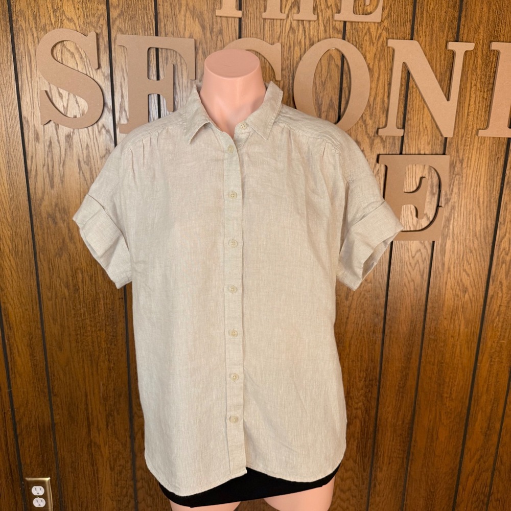 J.Crew Button Down Shirt Womens S Beige Linen Old Money Preppy Relaxed Top
